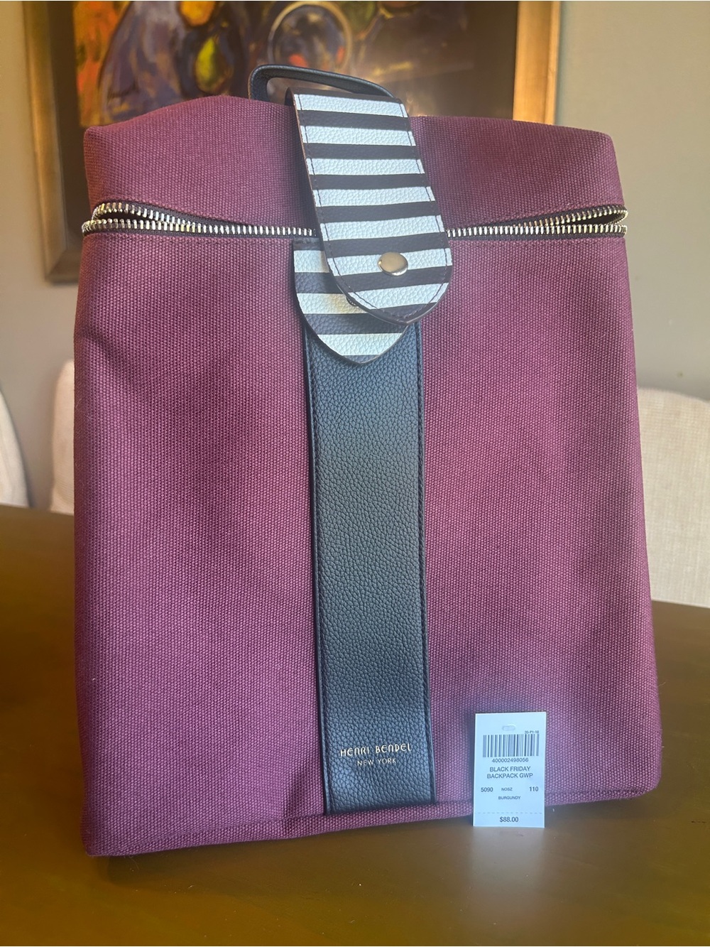 Henri Bendel Burgundy Canvas Backpack Crossbody Convertible Bag NWT